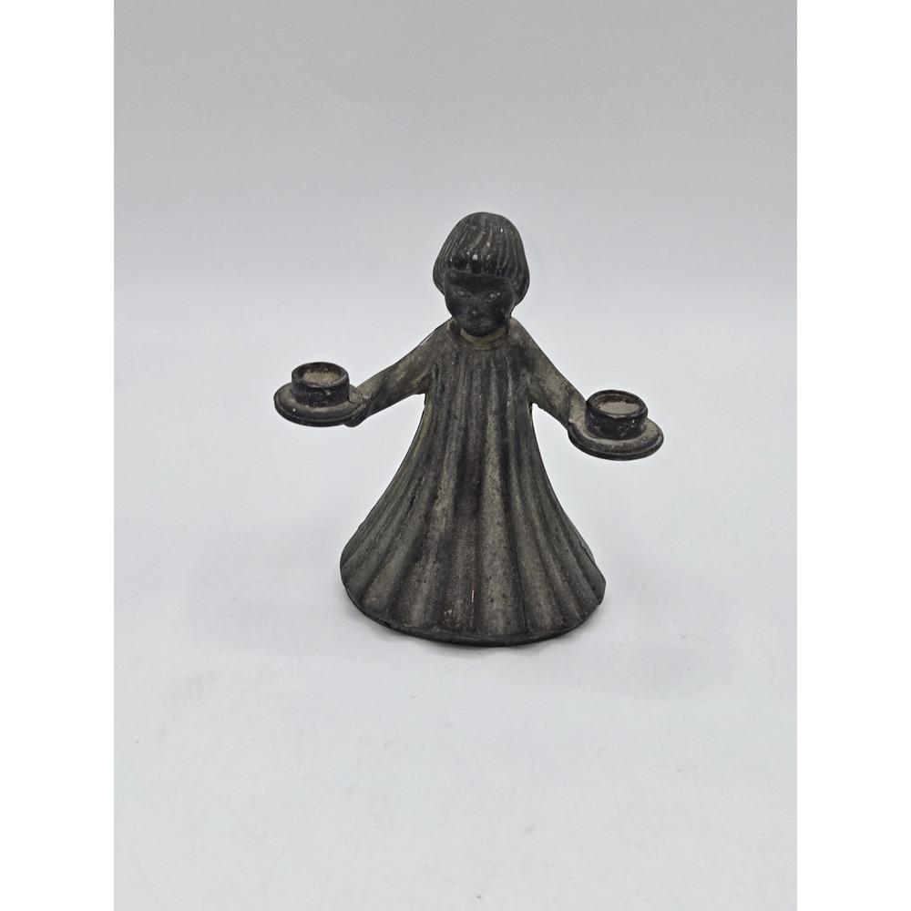 Vintage Italian Pewter Child‎ Angel Double Candle Holder Figurine Made in Italy